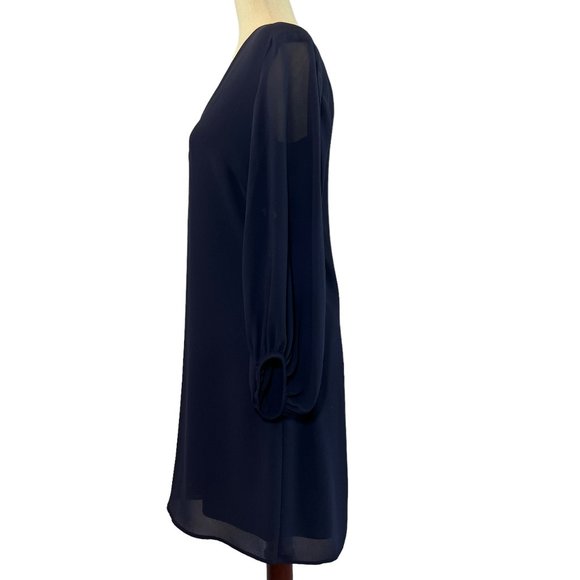 New Eliza J V-Neck Chiffon Long Sleeve Shift Dress Size 6 in Navy Blue - Picture 11 of 13